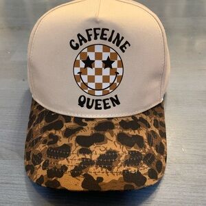 Caffeine Queen Beige and Leopard Print Cap